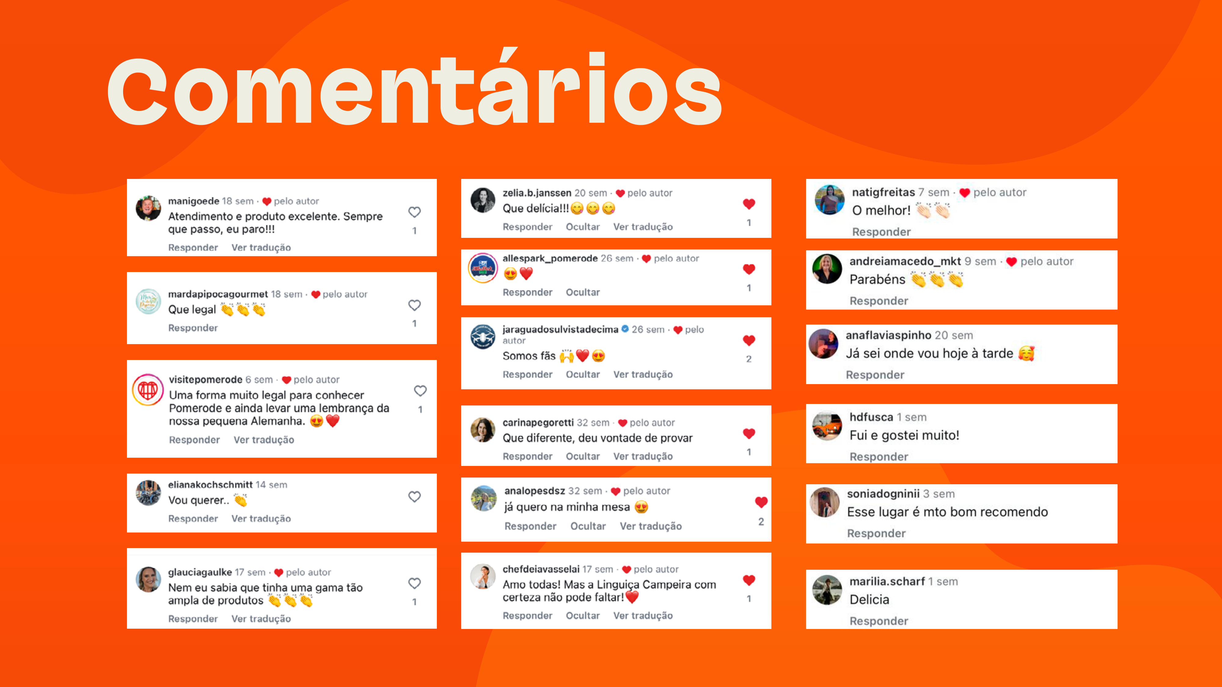 Painel com comentários recebidos em conteúdos publicados