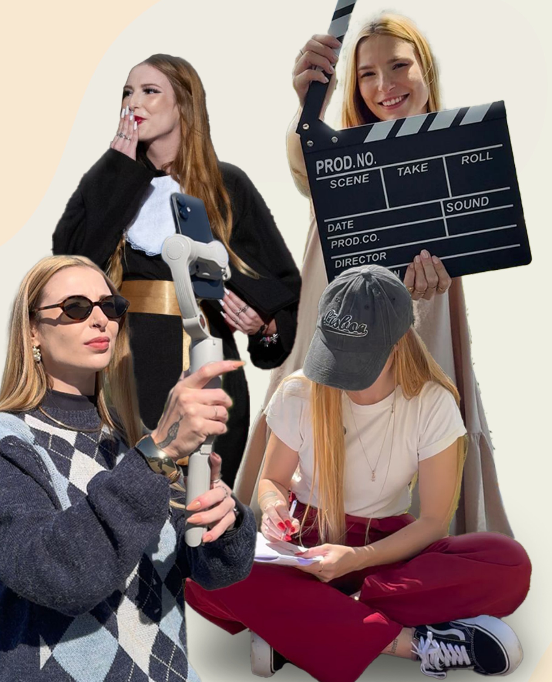 Júlia Wehmuth em diferentes momentos de produção